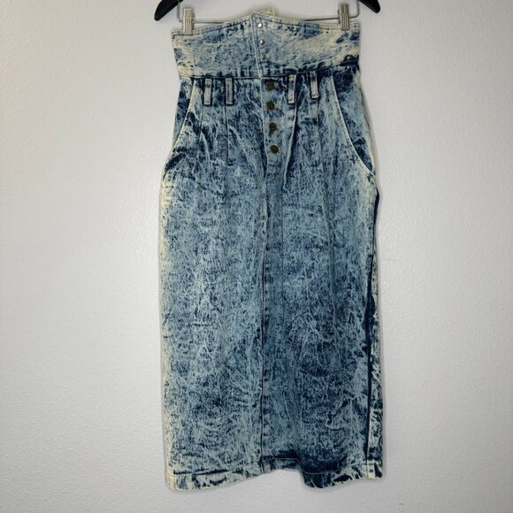 Vintage 80s Landing Gear High Rise Acid Wash Pencil Skirt| Size S/M - Picture 10 of 12